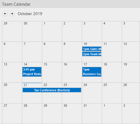 Calendar Tile displaying a Sharepoint calendar