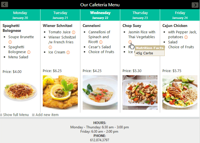 Sharepoint Cafeteria Web Part