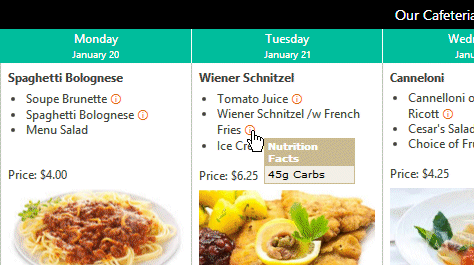 Sharepoint Cafeteria Web Part