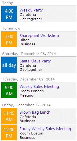 Upcoming Events Web Part Color Coding